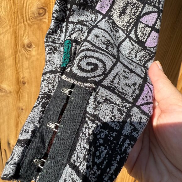 Price FIRM Vintage 80s 90s Grey Abstract Print Button Down Blouse Jacket | S/M - Picture 11 of 16